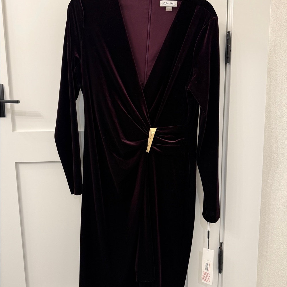 Calvin Klein Women's Long Sleeve Velvet Dress - Deep Purple